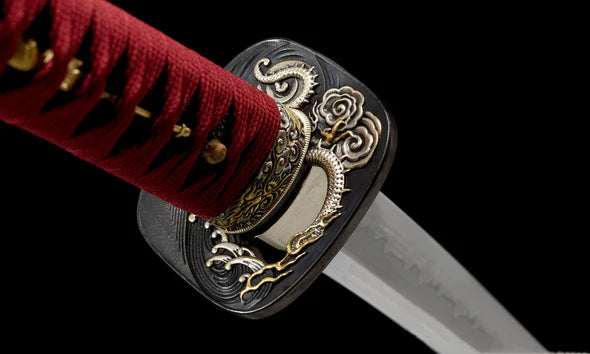 Tsuba-Maitre-des-Dragons-Acier-T10-Hamon-Veritable