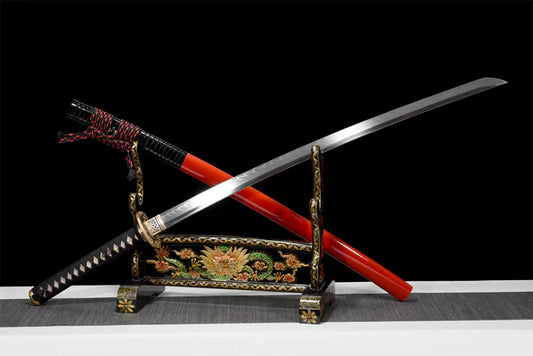Katana-Pilule-de-Sang-Acier-T10-Hamon-Veritable-Veritable-Peau-de-Raie