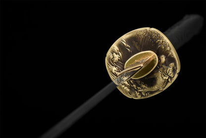 Tsuba-Pilule-de-Sang-Acier-T10-Hamon-Veritable-Veritable-Peau-de-Raie