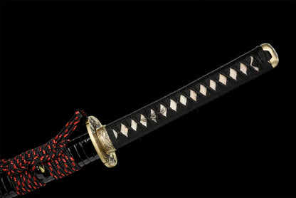 Tsuka-Pilule-de-Sang-Acier-T10-Hamon-Veritable-Veritable-Peau-de-Raie